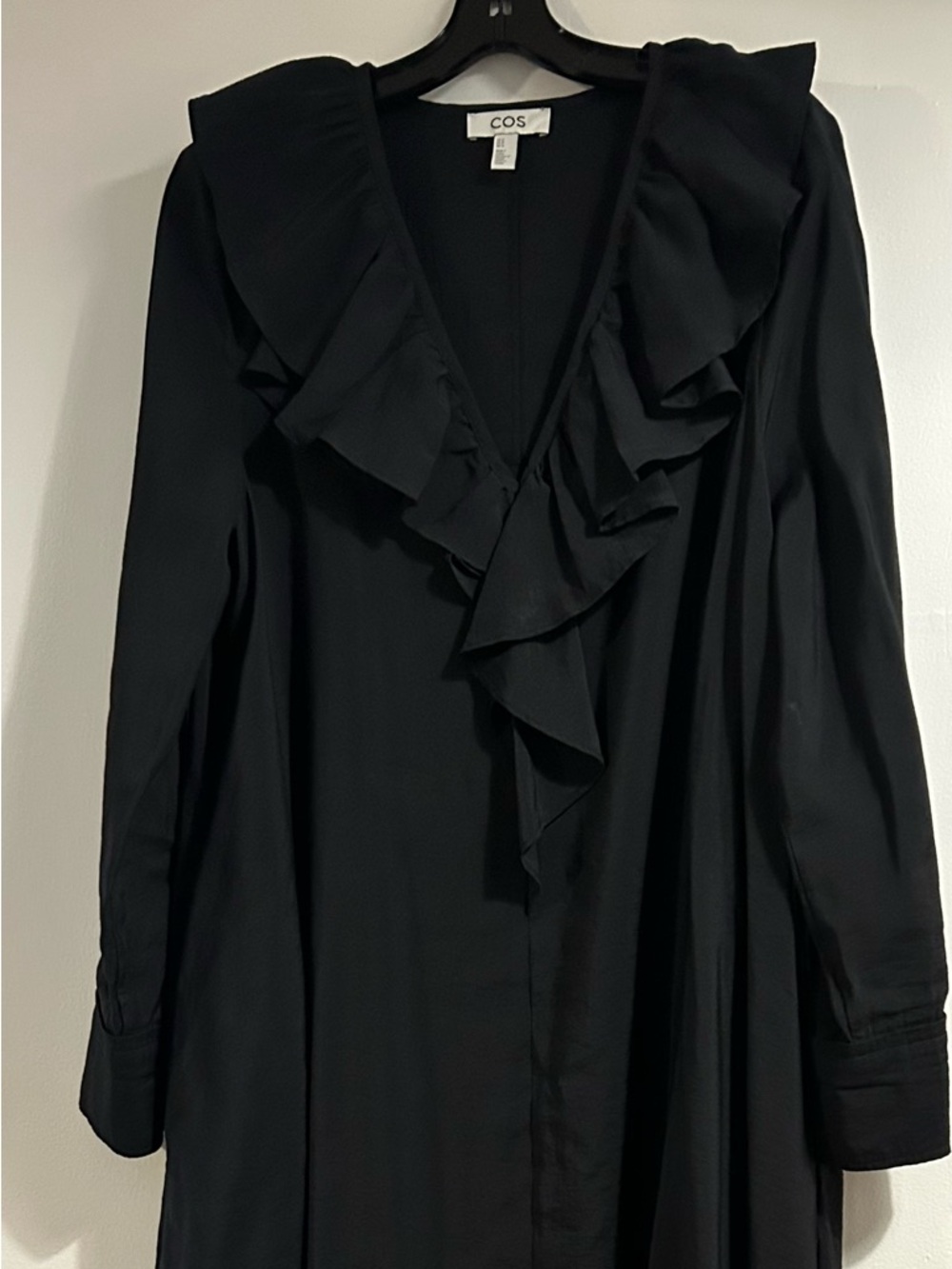 COS Black Ruffle-Neck Long Sleeve Maxi Dress